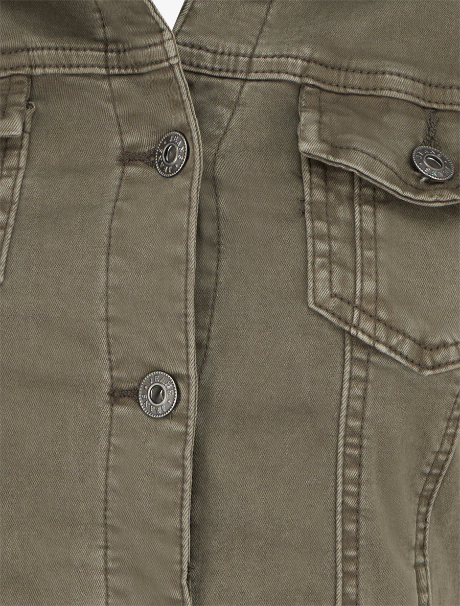 Veste en jean uni coupe droite - Kaki - 3