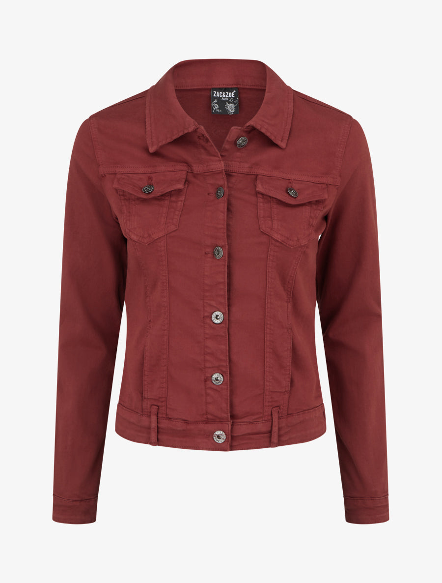 Veste en jean uni coupe droite - Bordeaux - 1