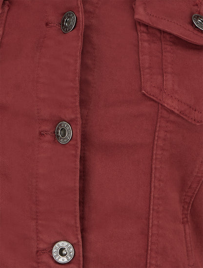 Veste en jean uni coupe droite - Bordeaux - 3