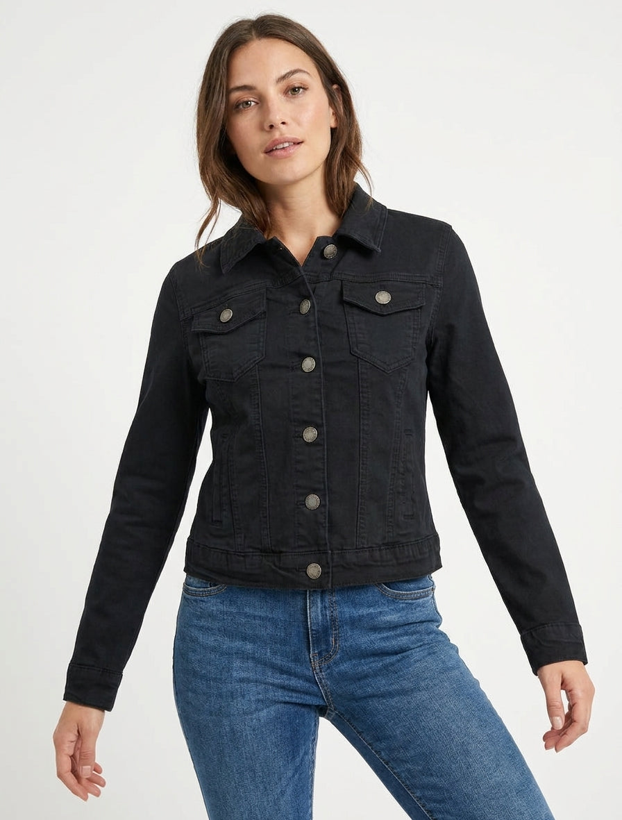 Veste en jean unie coupe droite - Noir