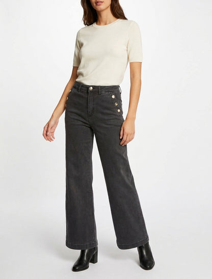 Jean wide leg à boutons nacrés - Anthracite