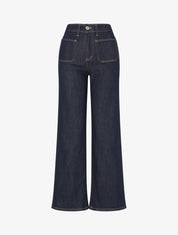 Jean wide leg taille haute à 4 poches - Bleu brut - 1