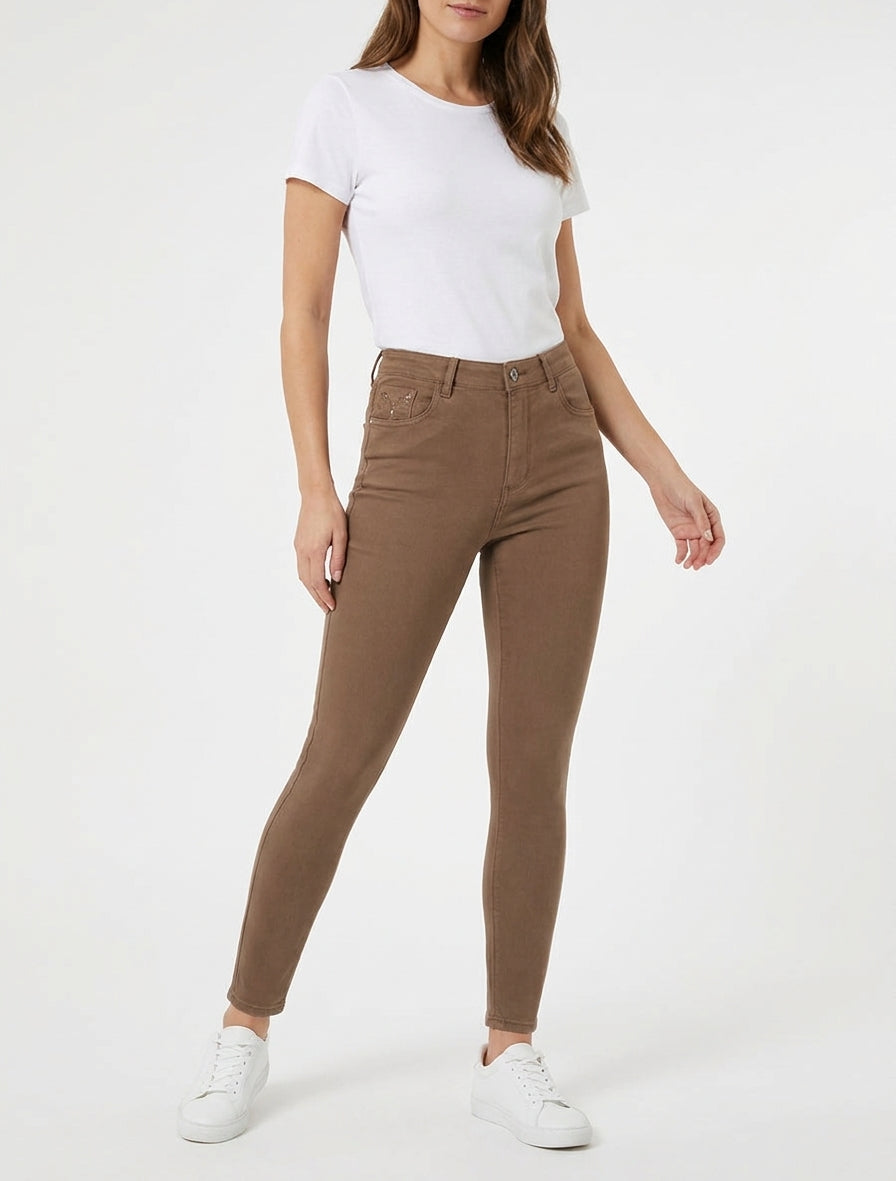 Jean à motifs sequins aux poches coupe skinny - Camel
