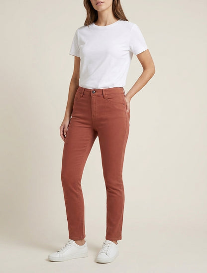 Jean slim uni taille haute - Rouille