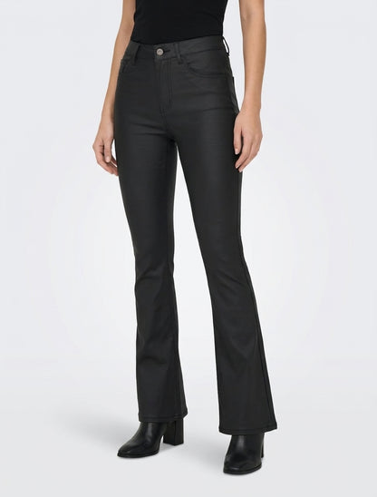 Pantalon flare enduit - Noir