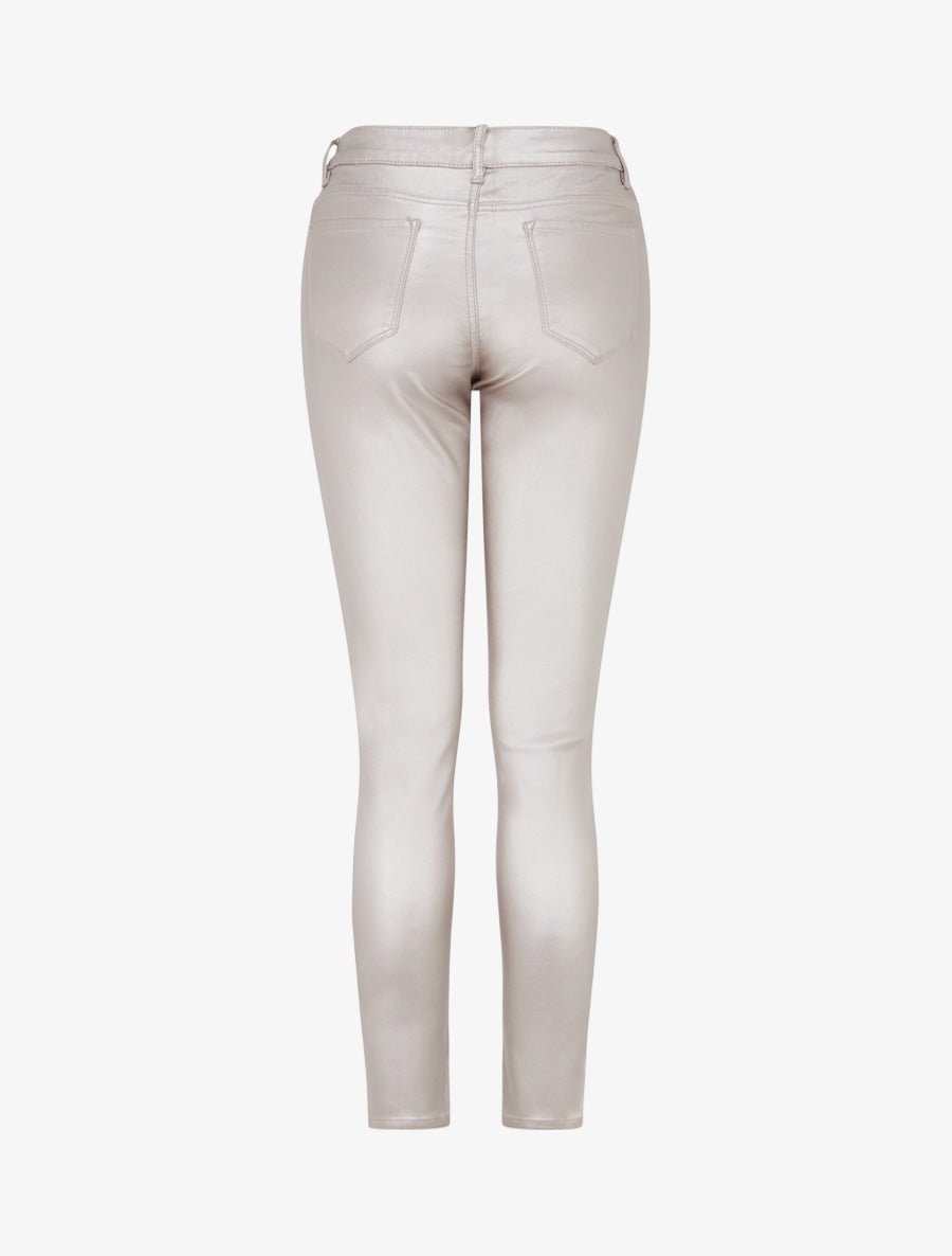 Pantalon slim en simili effet enduit - Argent rosé - 2