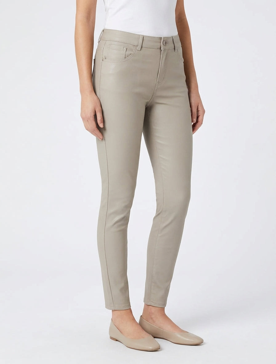 Pantalon slim en simili effet enduit - Beige