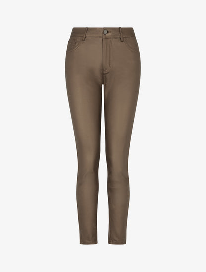 Pantalon slim en simili effet enduit - Bronze - 1