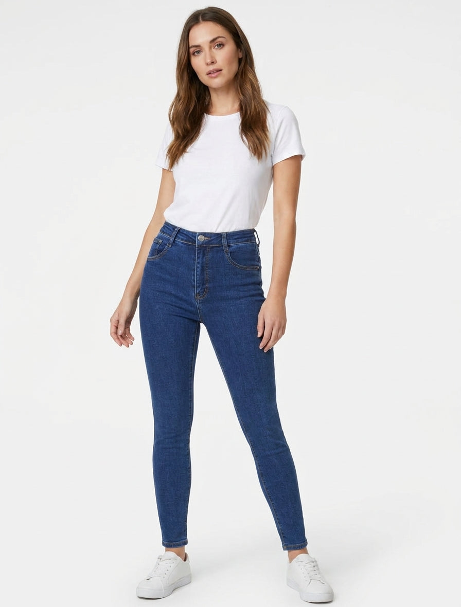 Jean skinny grande taille taille haute - Bleu denim