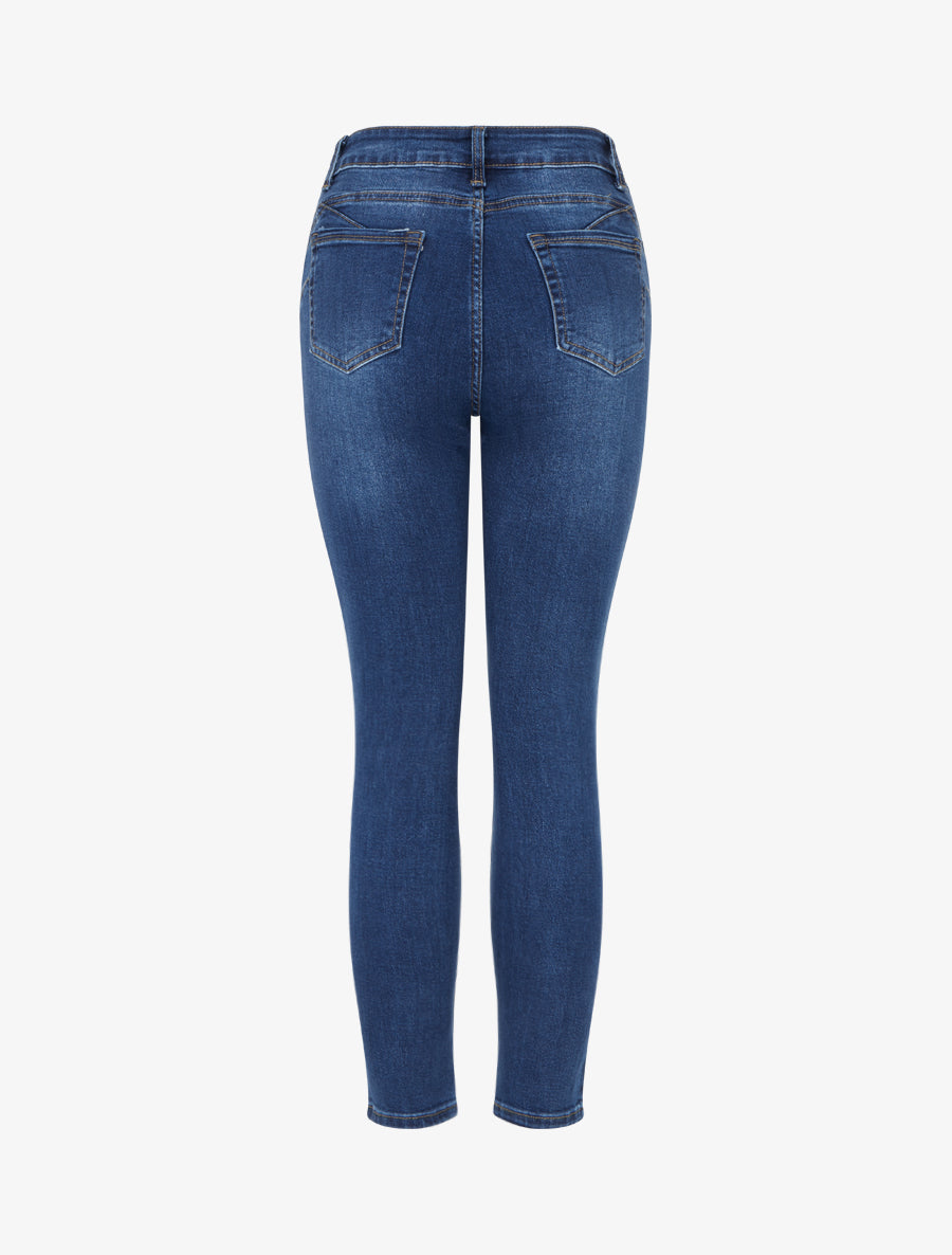 Jean skinny grande taille délavé - Bleu denim - 2