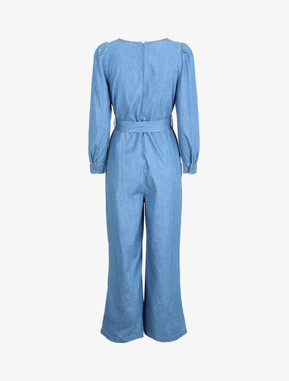 Combinaison en jean coupe flare - Bleu denim - 2