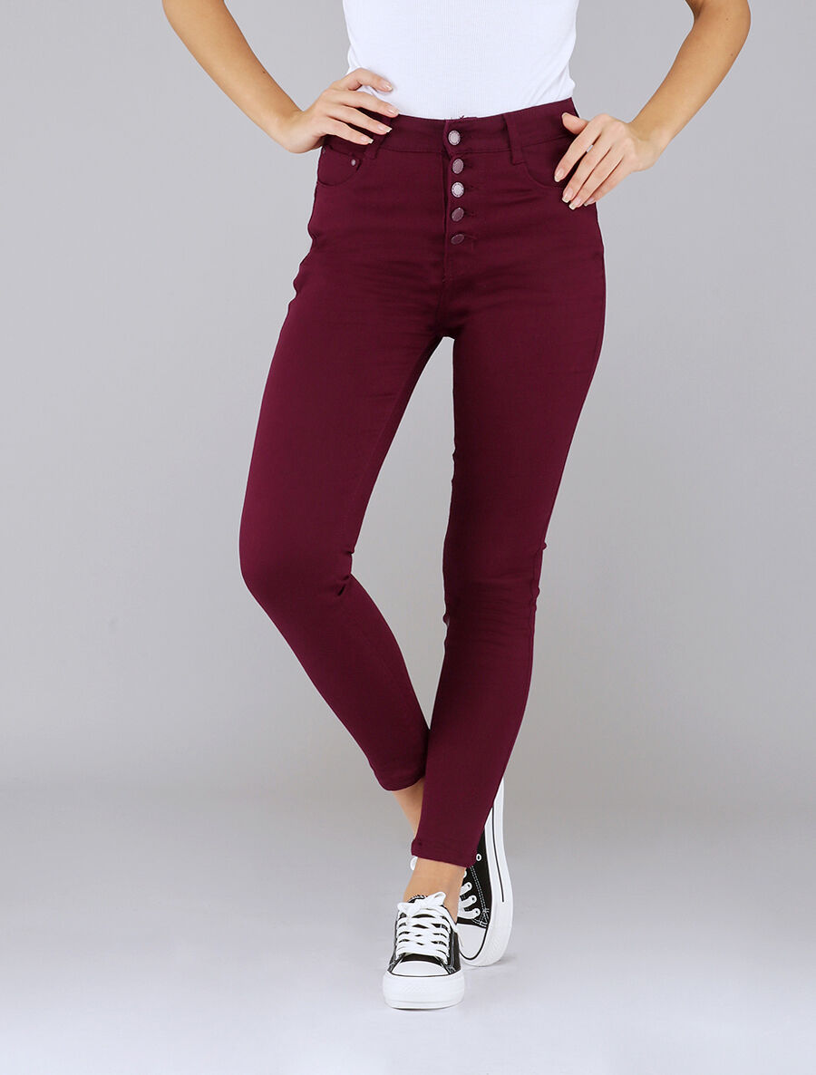 Jean skinny boutonné - Bordeaux - 1