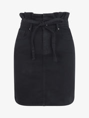 Jupe en jean à taille haute volantée - Noir - 4