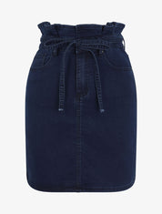 Jupe en jean à taille haute volantée - Marine - 4