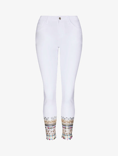Jean slim taille haute broderies et perles - Blanc - 4