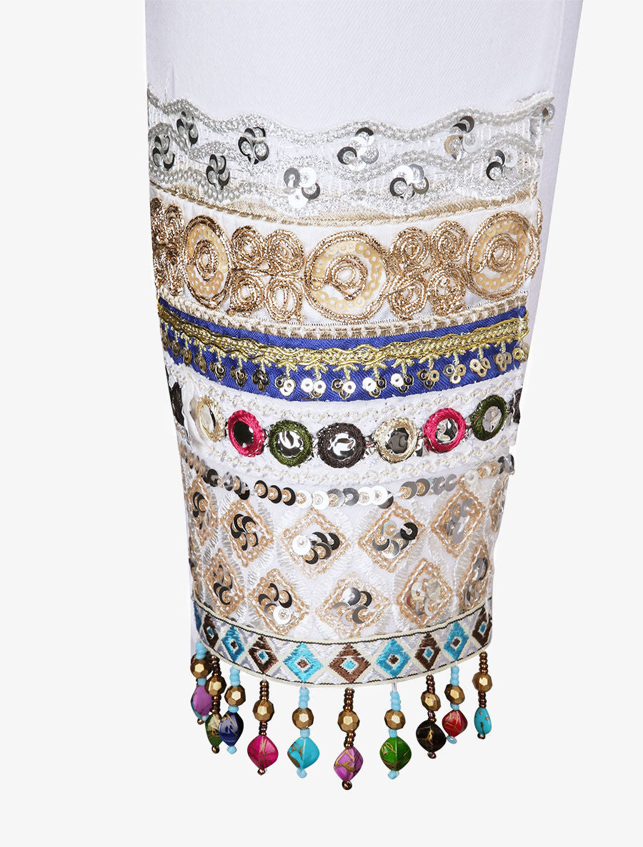 Jean slim taille haute broderies et perles - Blanc - 3