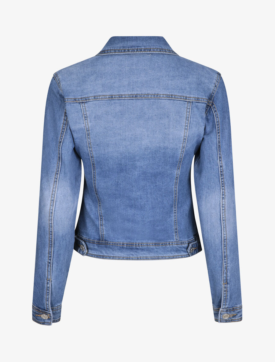 Veste en jean col à pied délavée - Bleu clair
