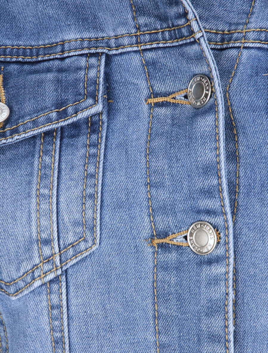 Veste en jean col à pied délavée - Bleu clair