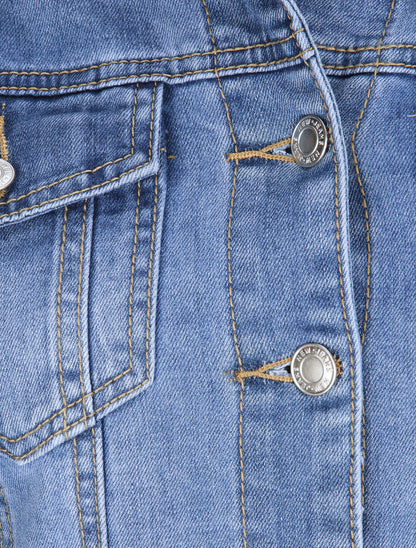 Veste en jean col à pied délavée - Bleu clair