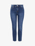 Jean boyfriend taille haute à empiècement effiloché - Bleu denim - 1