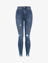 Jean skinny taille haute déchiré à bords effilochés - Bleu denim - 1