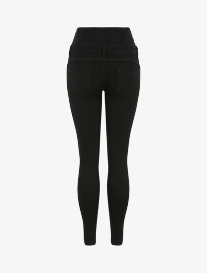 Jean skinny taille haute élastiquée - Noir - 2