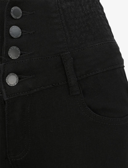 Jean skinny taille haute élastiquée - Noir - 3