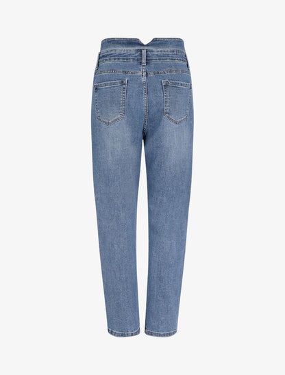 Jean dad taille haute fendue - Bleu denim - 2
