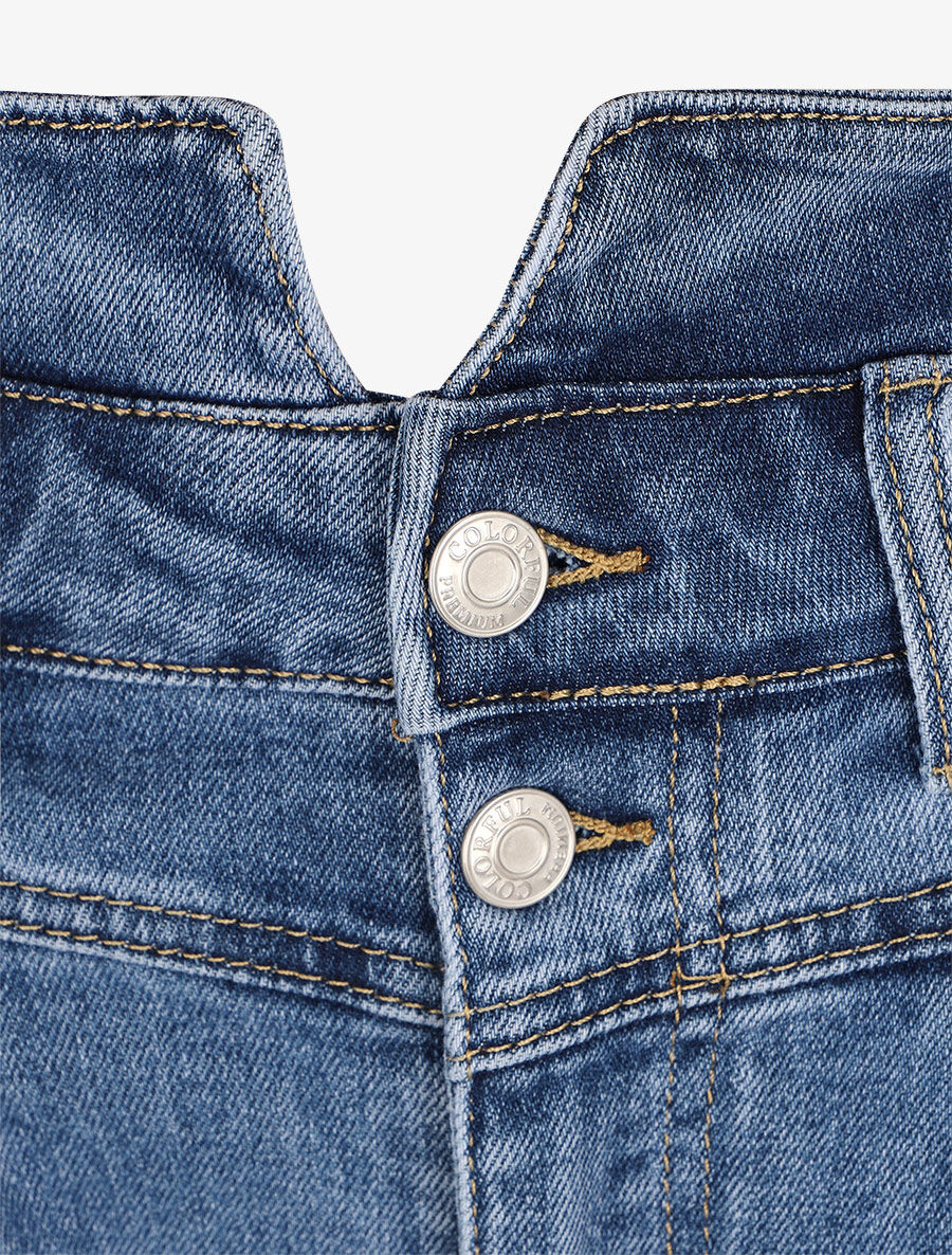 Jean dad taille haute fendue - Bleu denim - 3