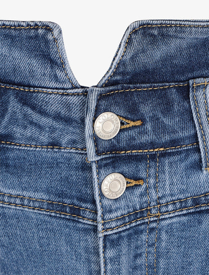 Jean dad taille haute fendue - Bleu denim - 3