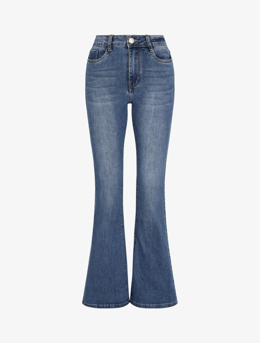 Jean uni coupe flare taille standard - Bleu denim - 1