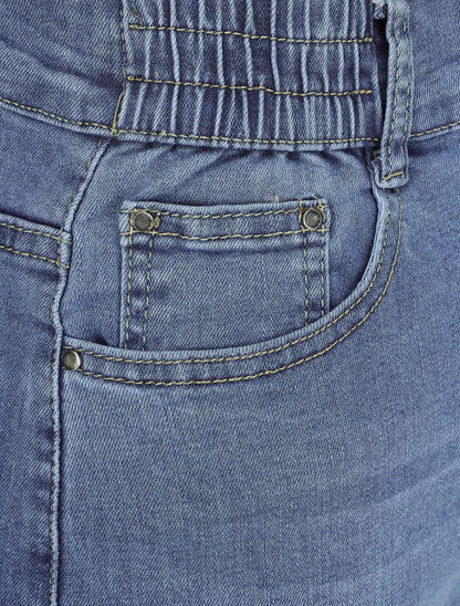 Jupe en jean à taille élastiquée - Bleu denim - 3