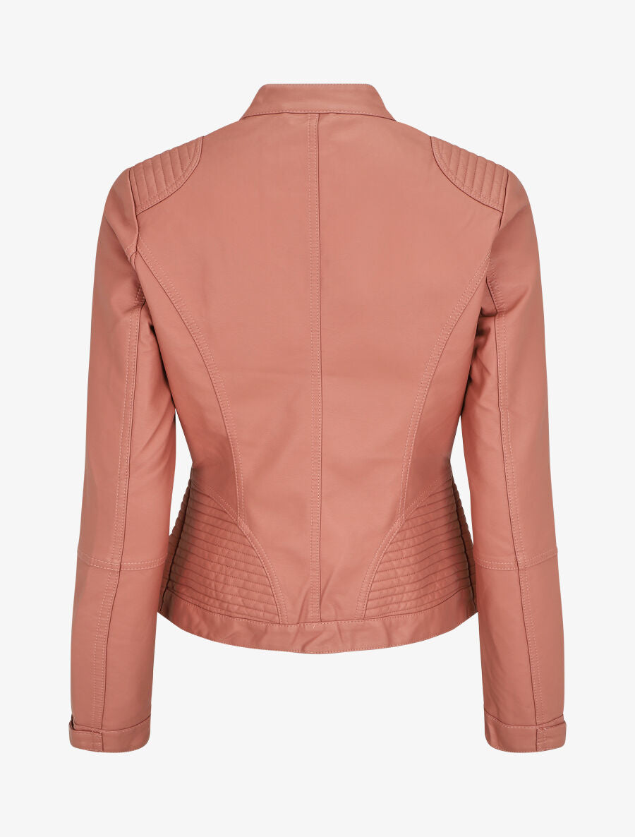 Veste en simili col montant - Rose - 2