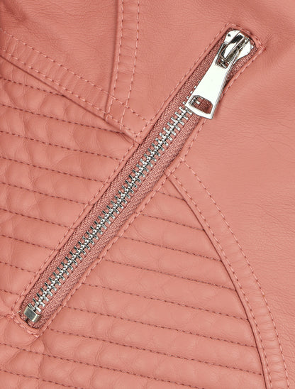 Veste en simili col montant - Rose - 3