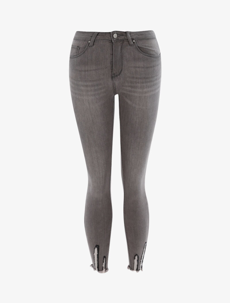 Jean 7/8 à bords usés et effilochés - Gris - 1