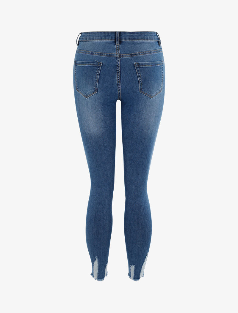 Jean 7/8 à bords usés et effilochés - Denim bleu - 2