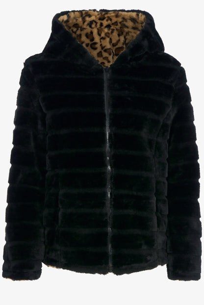 Manteau court réversible en fourrure synthétique - Noir - 1