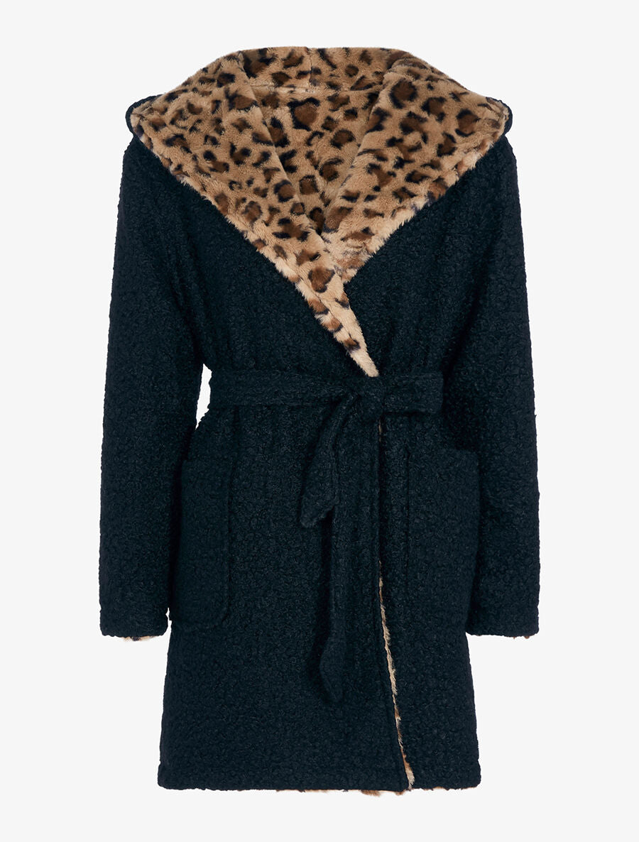 Manteau réversible à capuche - Noir - 1