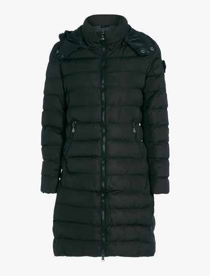 Doudoune longue matelassée à capuche - Noir - 1