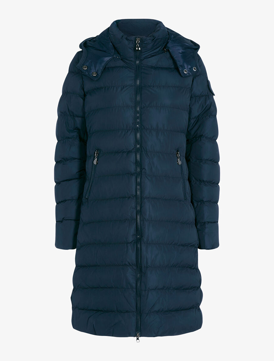 Doudoune longue matelassée à capuche - Marine - 1