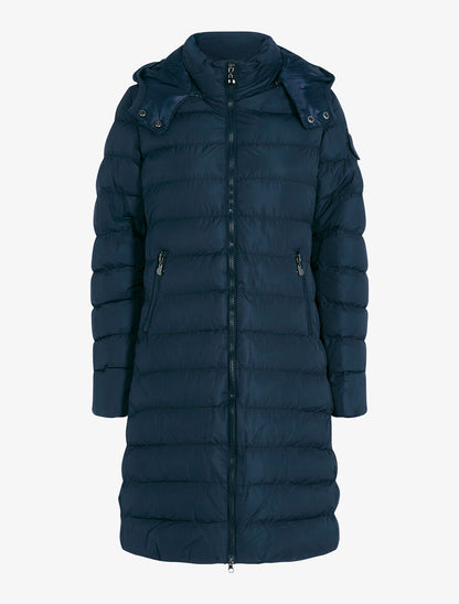 Doudoune longue matelassée à capuche - Marine - 1