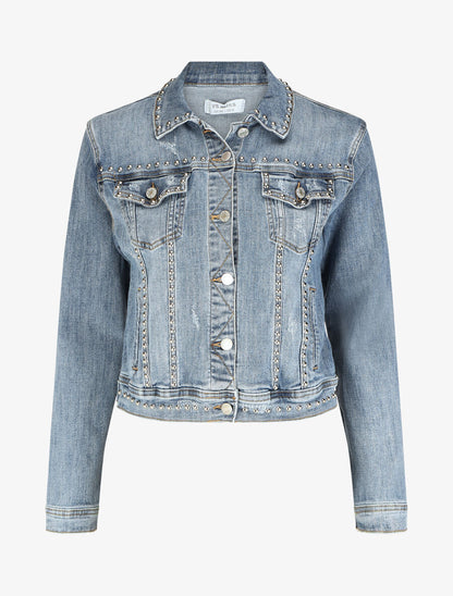 Veste en jean ornée de billes - bleu denim - 1
