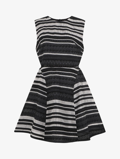 Robe patineuse à rayures et bande ajourée - Noir - 4