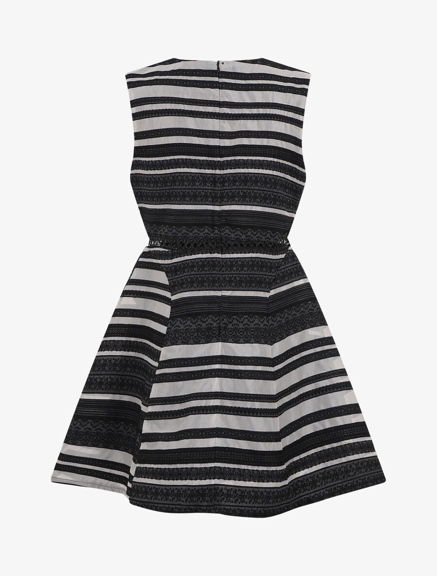 Robe patineuse à rayures et bande ajourée - Noir - 2