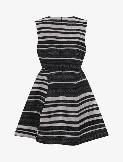 Robe patineuse à rayures et bande ajourée - Noir - 2