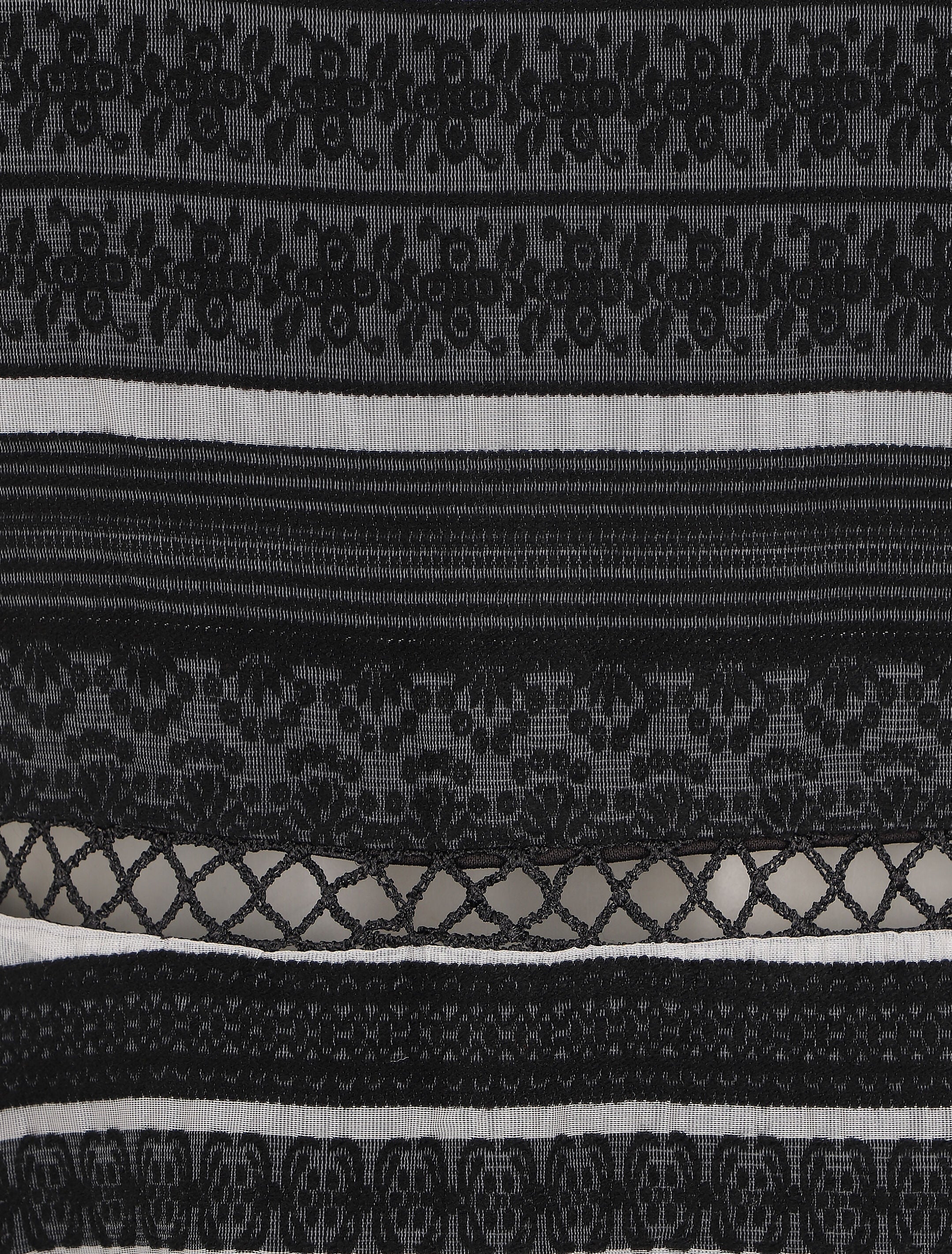 Robe patineuse à rayures et bande ajourée - Noir - 3