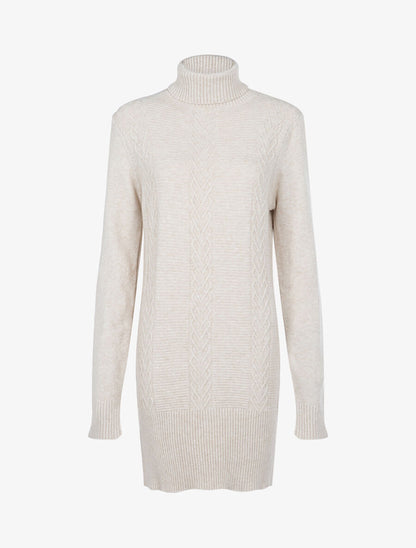 Robe pull à formes graphiques et stries texturées - Beige - 1