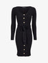 Robe pull mi-longue et côtelée à boutons décoratifs - Noir - 1
