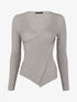 Pull côtelé à col cache-coeur et bord asymétrique - Gris - 1