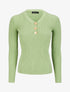 Pull côtelé à col V boutonné - Vert pomme - 1